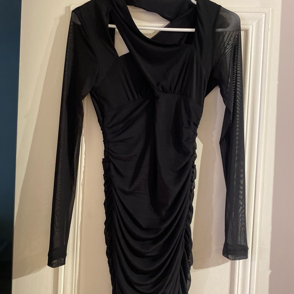 Dynamite Black Asymmetrical Ruched Bodycon Dress